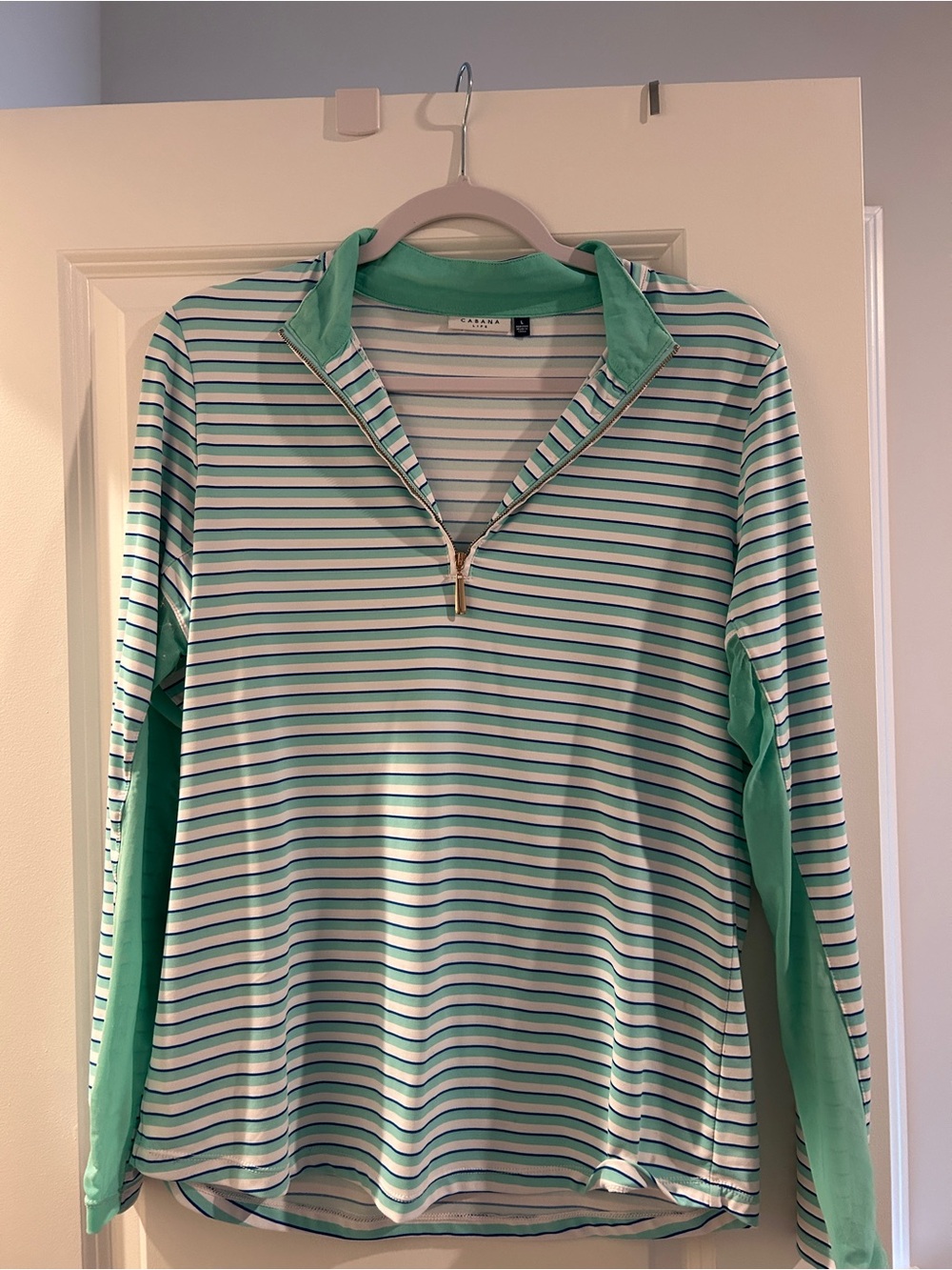 Cabana Life Striped Mint & White Quarter-Zip Pullover
